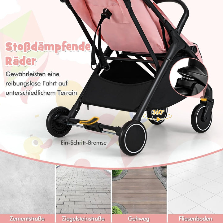 COSTWAY Kinderwagen klappbar, Reisebuggy mit Liegefunktion, Kinderbuggy tragbar mit verstellbarer Rü