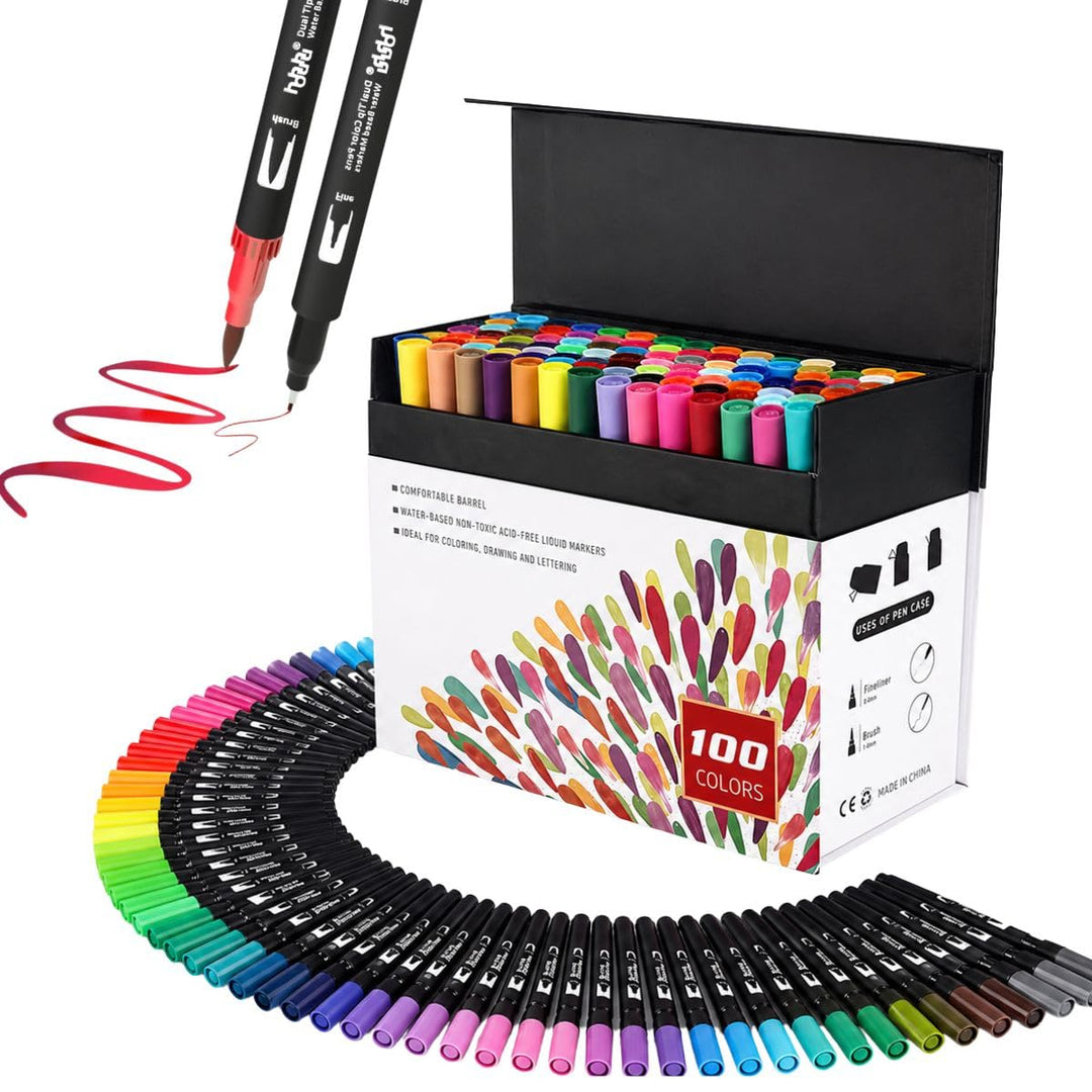 hhhouu 100 Farben Brush Marker Pinselstifte Journal Zubehör Stifte, Doppelspitze Filzstifte für Kind