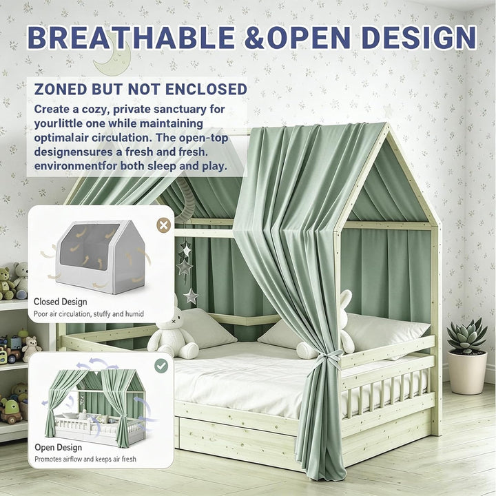 Hausbett Himmel, Betthimmel Hausbett Musselin mit 2 Stück Betthimmel, Stoffhimmel, Baldachin Kinderz