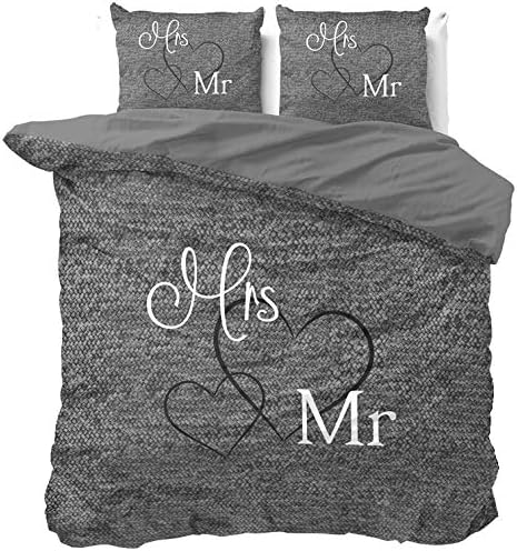 Sleeptime Partner Bettwäsche Mr. und Mrs. 200cm x 220cm 3teilig grau - weich &amp; bügelfrei Bettbezüge