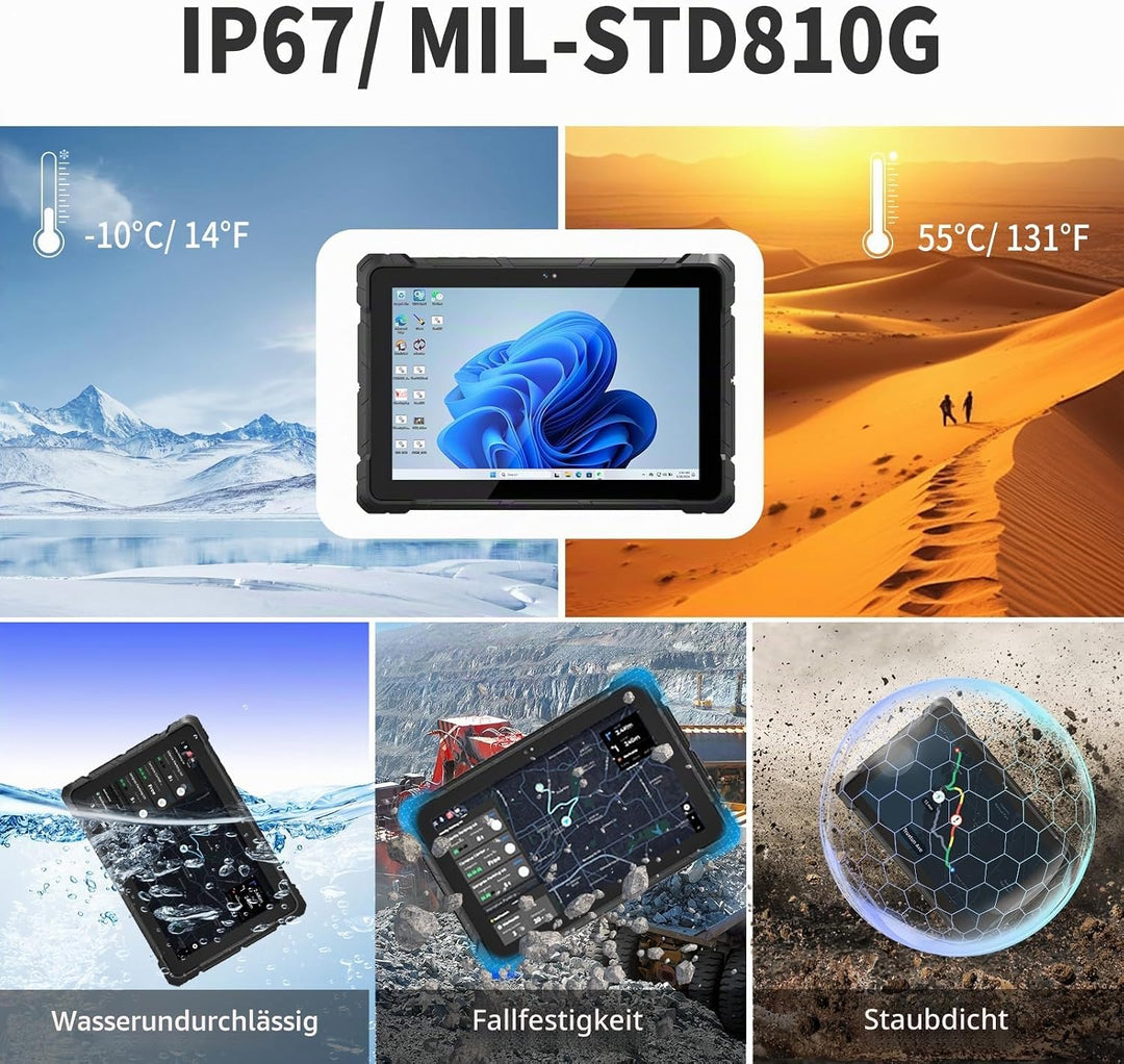 IP67 Rugged Tablet, Intel N150 (bis 3,6 GHz), 8GB LPDDR5 RAM 128GB ROM, 10.1 Zoll HD-Display, Window