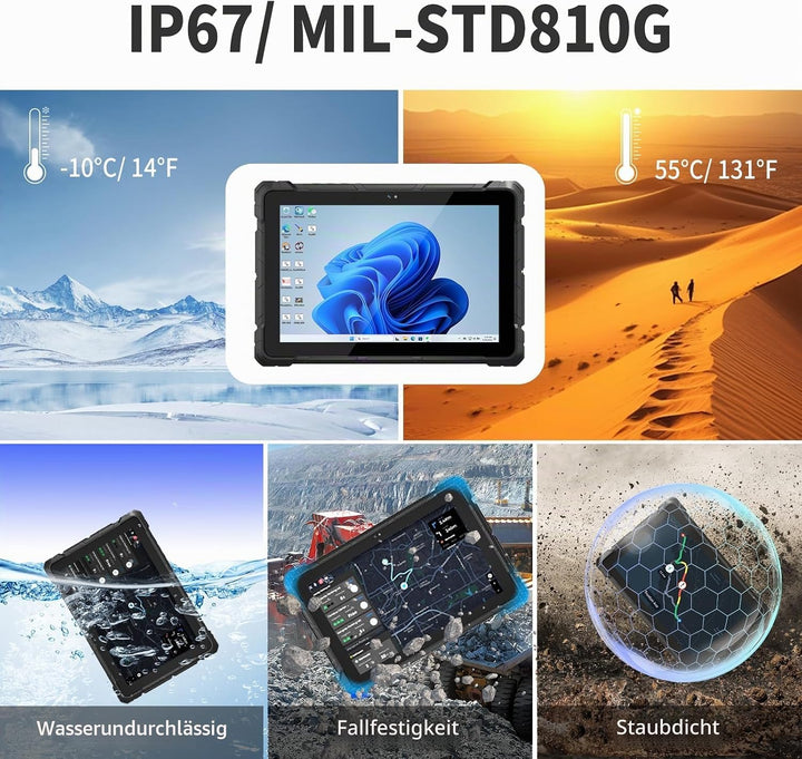 IP67 Rugged Tablet, Intel N150 (bis 3,6 GHz), 8GB LPDDR5 RAM 128GB ROM, 10.1 Zoll HD-Display, Window