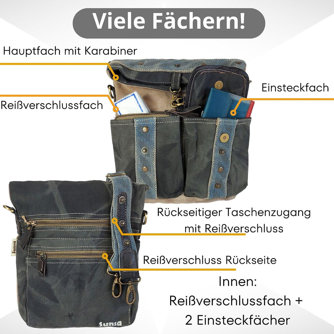 Sunsa Canvas beige Umhängetasche grosse Damen Schultertasche Crossbody Tasche Damentasche mit Leder