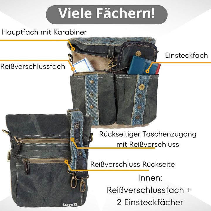 Sunsa Canvas beige Umhängetasche grosse Damen Schultertasche Crossbody Tasche Damentasche mit Leder