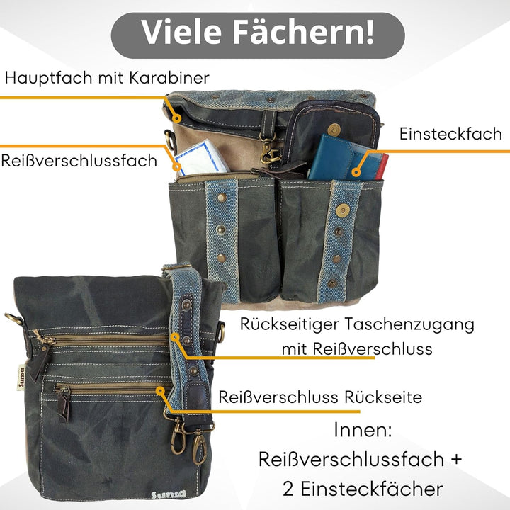 Sunsa Canvas Umhängetasche, grosse Damen/Herren Schultertasche Crossbody Tasche. Unisextasche Vintag