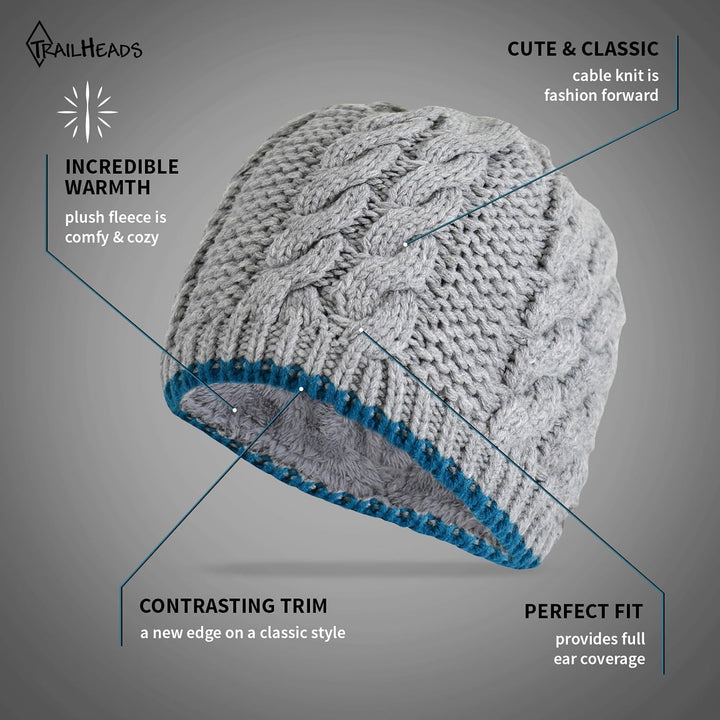 TrailHeads Damen Zopfstrickmütze mit Fleecefutter | Wintermütze Einheitsgrösse grau meliert, Einheit