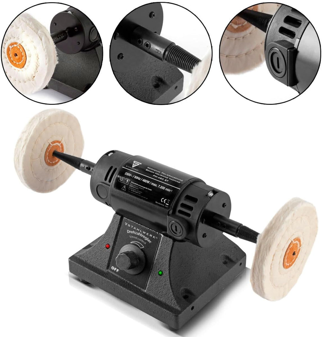 STAHLWERK PM-480 ST Werkbank Poliermaschine mit 480 Watt und 7200 Umdrehungen pro Minute für Metall,