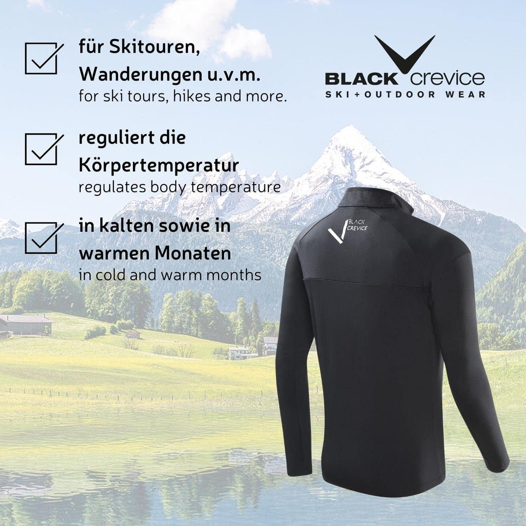 Black Crevice Herren Ski-Rolli mit Reissverschluss I Herren-Langarm-Funktionsshirt I Herren-Funktion