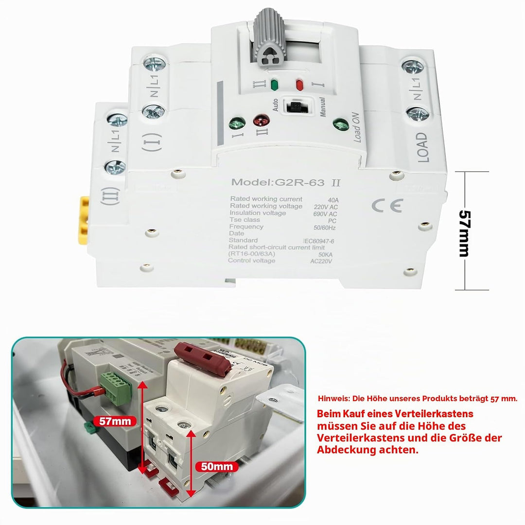 Automatischer Transferschalter, Haushalt G2R Din-Schiene 2P63A ATS Dual Power Automatischer Transfer