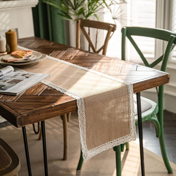 Dremisland Sackleinen Hessischer Tischläufer Jute Spitze Tischdecke Rustikale Kommode Tischwäsche Ta