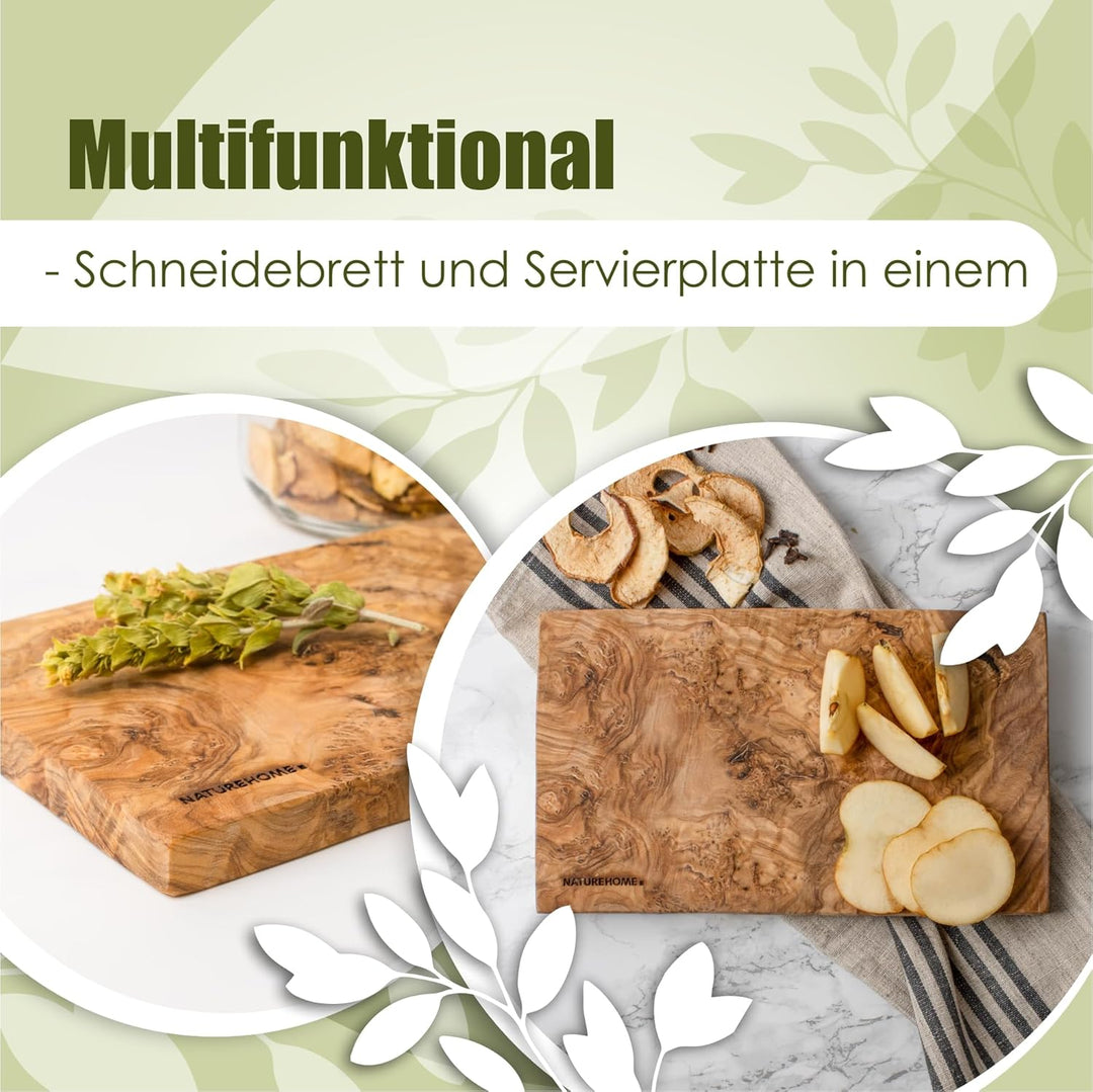 NATUREHOME massives Echtholz Schneidebrett Olivenholz ca. 25 x 15 x 1,3 cm ökologisch & nachhaltig 2