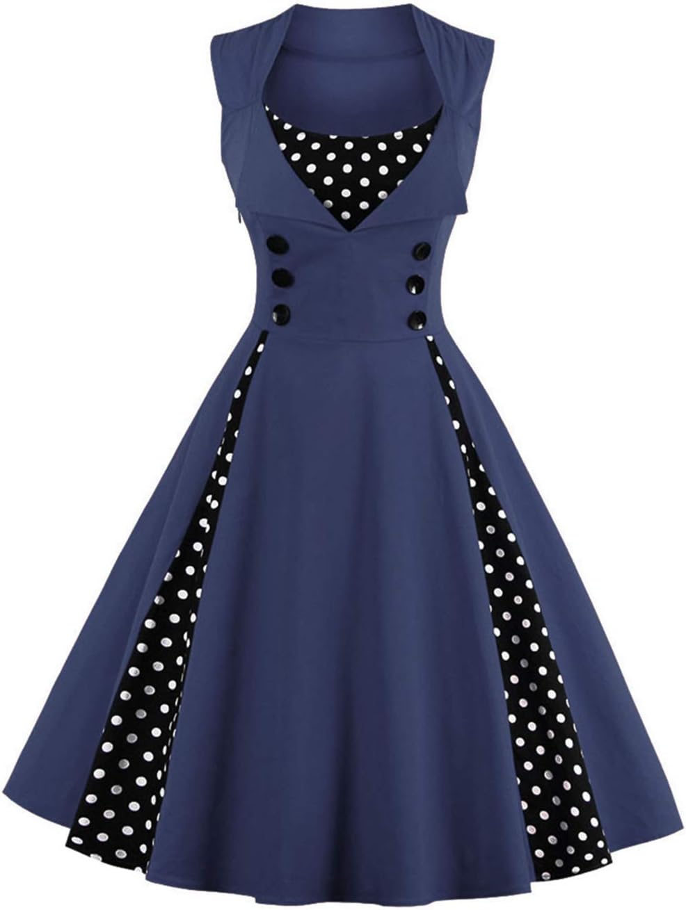 Axoe Damen 50er Jahre Kleider mit Gepunkte Rockabilly S Navy, S Navy