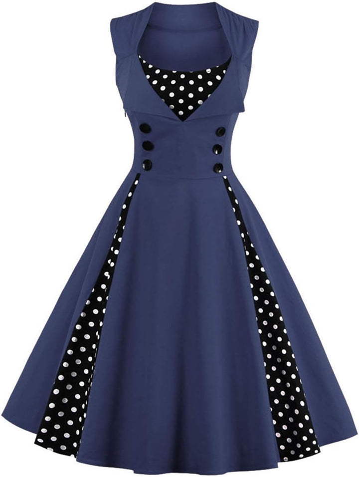 Axoe Damen 50er Jahre Kleider mit Gepunkte Rockabilly S Navy, S Navy