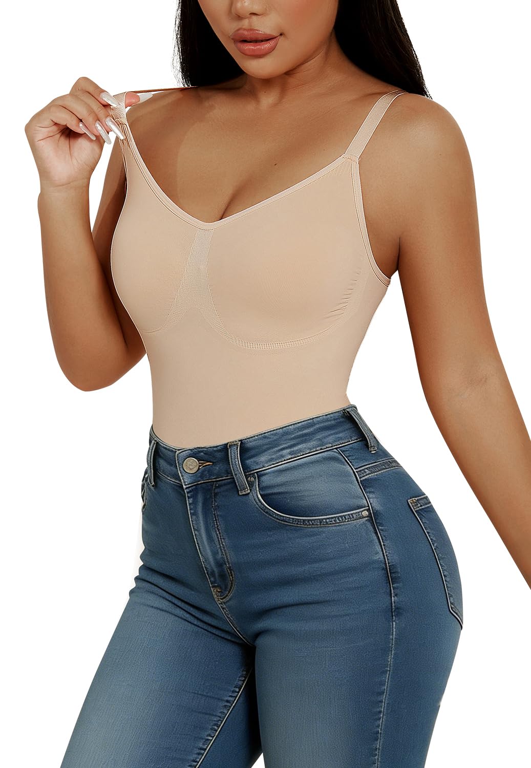 SHEKINI Shapewear Damen Body Shaper Bodysuit Nahtlos V-Ausschnitt Formende Bodys Bauchweg Ganzkörper