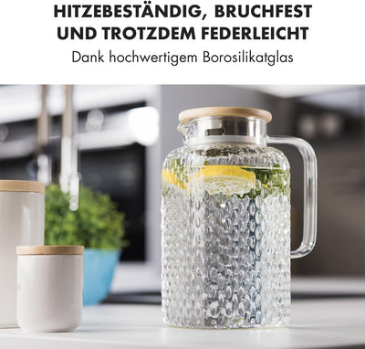 GLASWERK Glaskaraffe mit Deckel (1,5L) und Sieb im Ausguss - Wasserkrug mit Deckel - Karaffe Glas mi