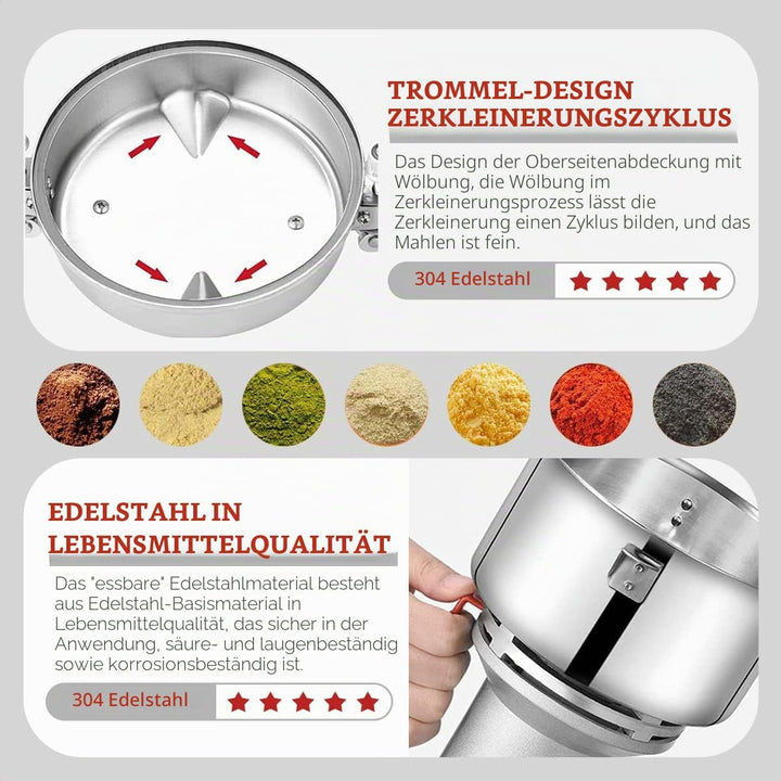 LEJIEYIN Elektrische Kräutermühle 550 g Hochgeschwindigkeits-Gewürzmühle aus Edelstahl Elektrische M
