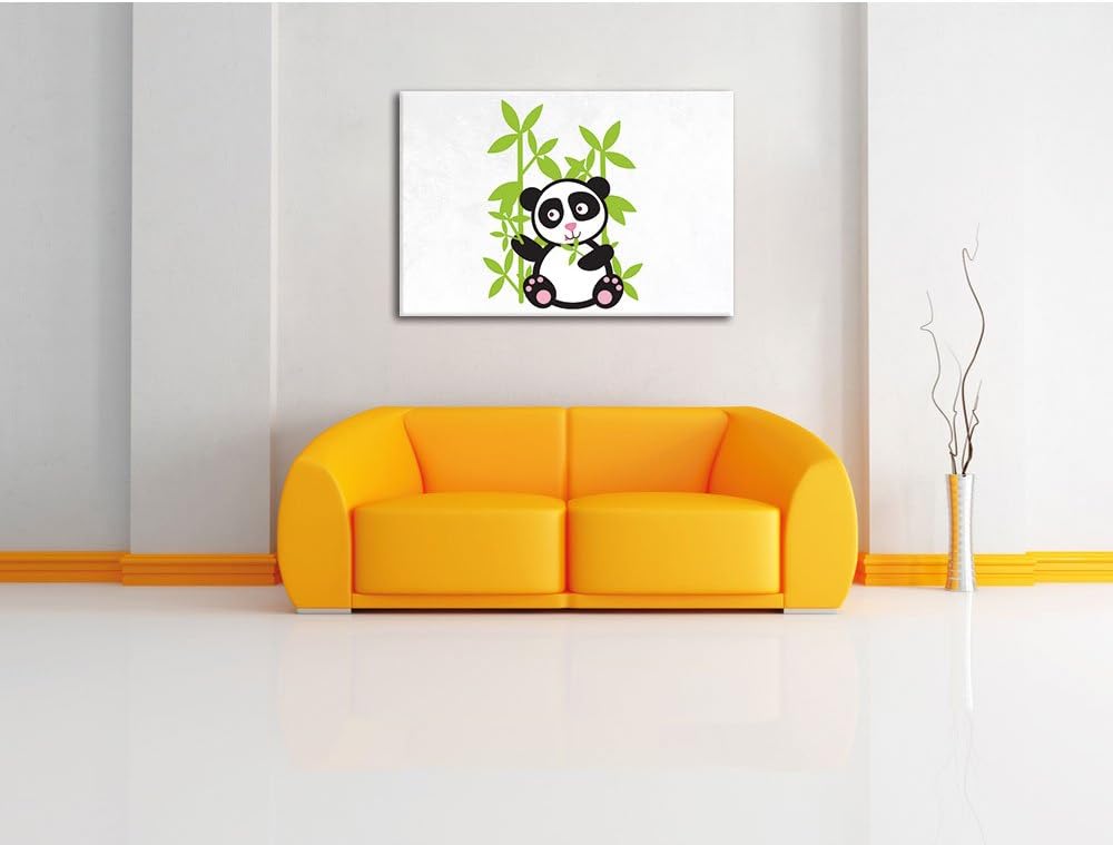 Pixxprint Süsser Panda mit Bambus als Leinwandbild/Grösse: 100x70 / Wandbild/Kunstdruck/fertig bespa