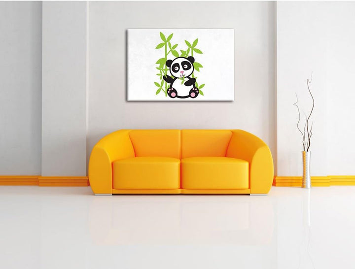 Pixxprint Süsser Panda mit Bambus als Leinwandbild/Grösse: 100x70 / Wandbild/Kunstdruck/fertig bespa