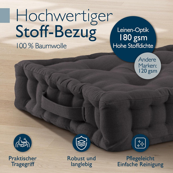 Beautissu 4er Set Bodenkissen Sitzkissen 40x40 cm - Dickes Matratzenkissen 8cm - 100% Baumwolle Stuh