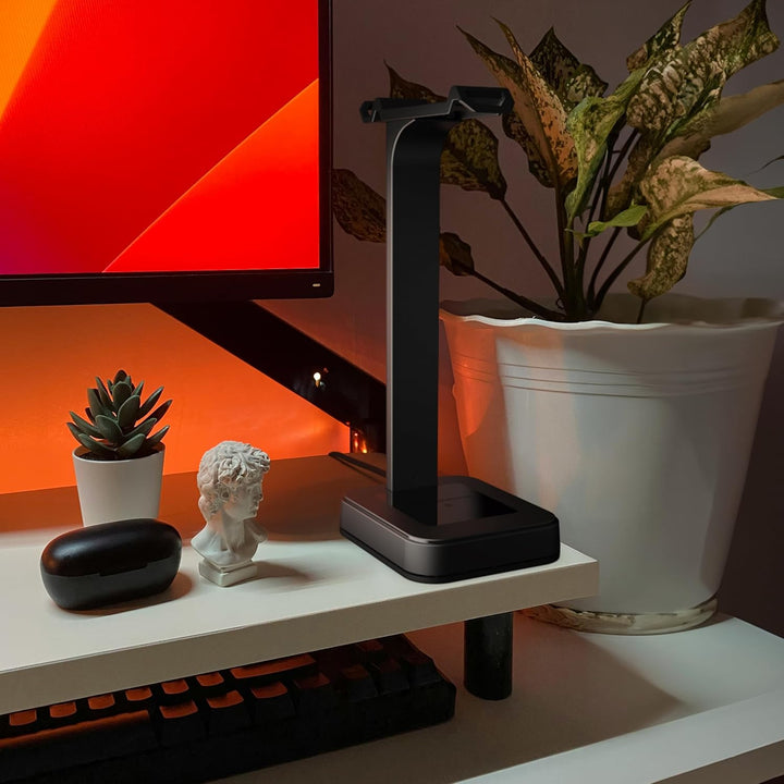 Nova Gaming NG305806 Hydra Halterung für Kopfhörer, RGB 2 USB-Ports, rutschfest, Schwarz