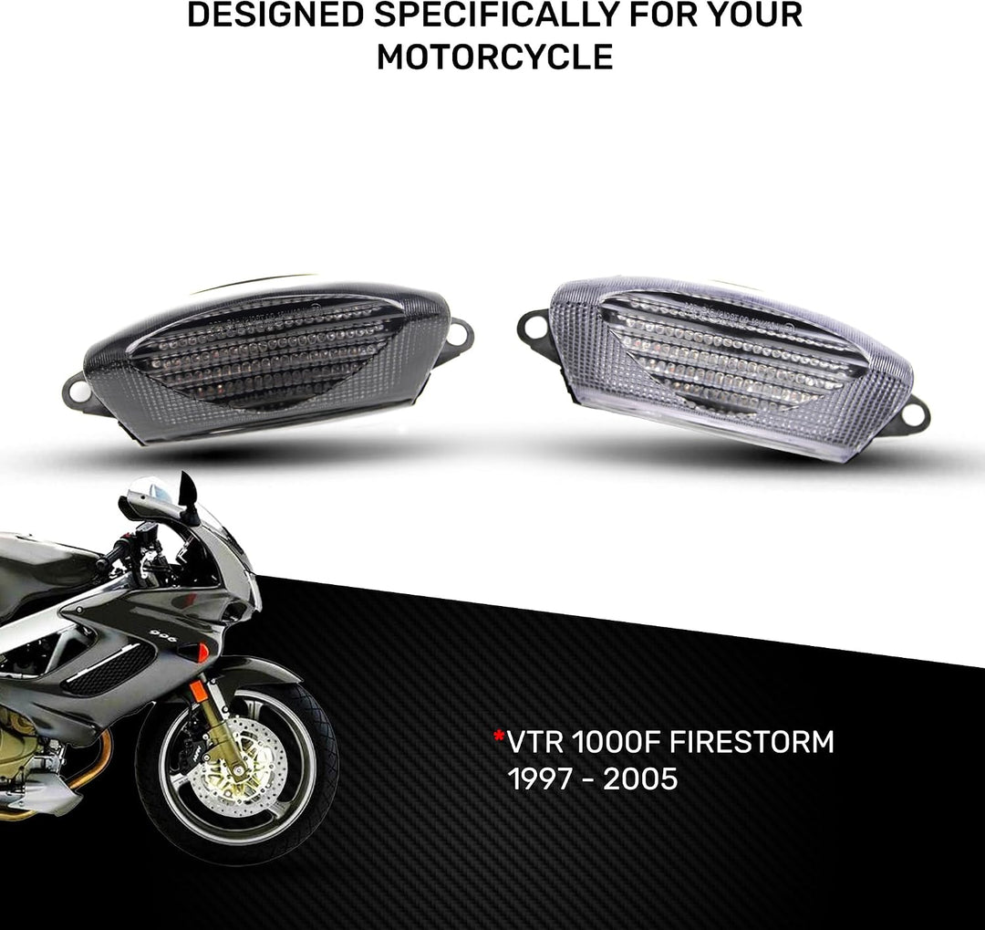avdb-moto LED-Bremslicht mit integriertem Blinker kompatibel mit Honda VTR 1000 1997/2005 (Klar), Kl