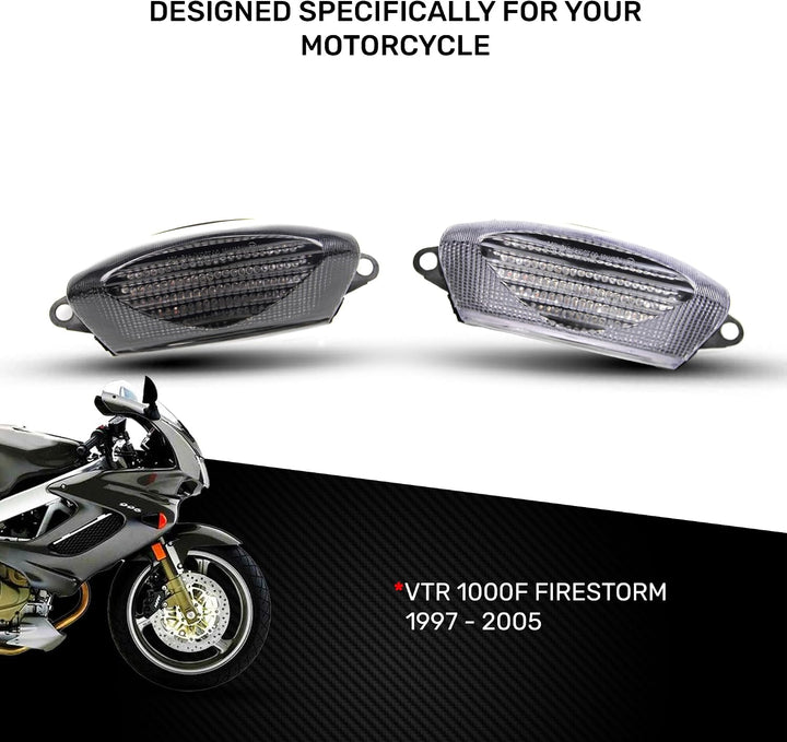 avdb-moto LED-Bremslicht mit integriertem Blinker kompatibel mit Honda VTR 1000 1997/2005 (Klar), Kl