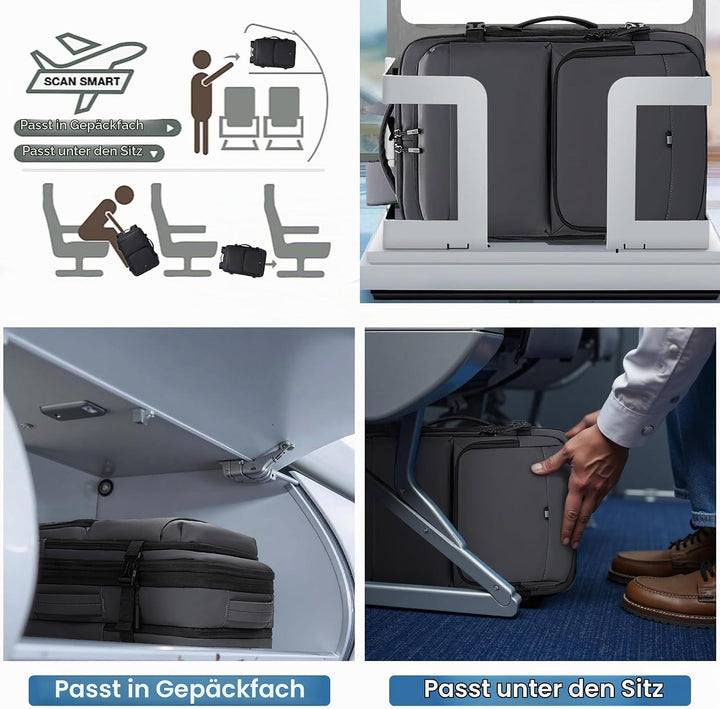 BAGOK Handgepäck Rucksack, Wasserdichter Multifunktionaler Rucksack Handgepäck Flugzeug mit Laptopfa