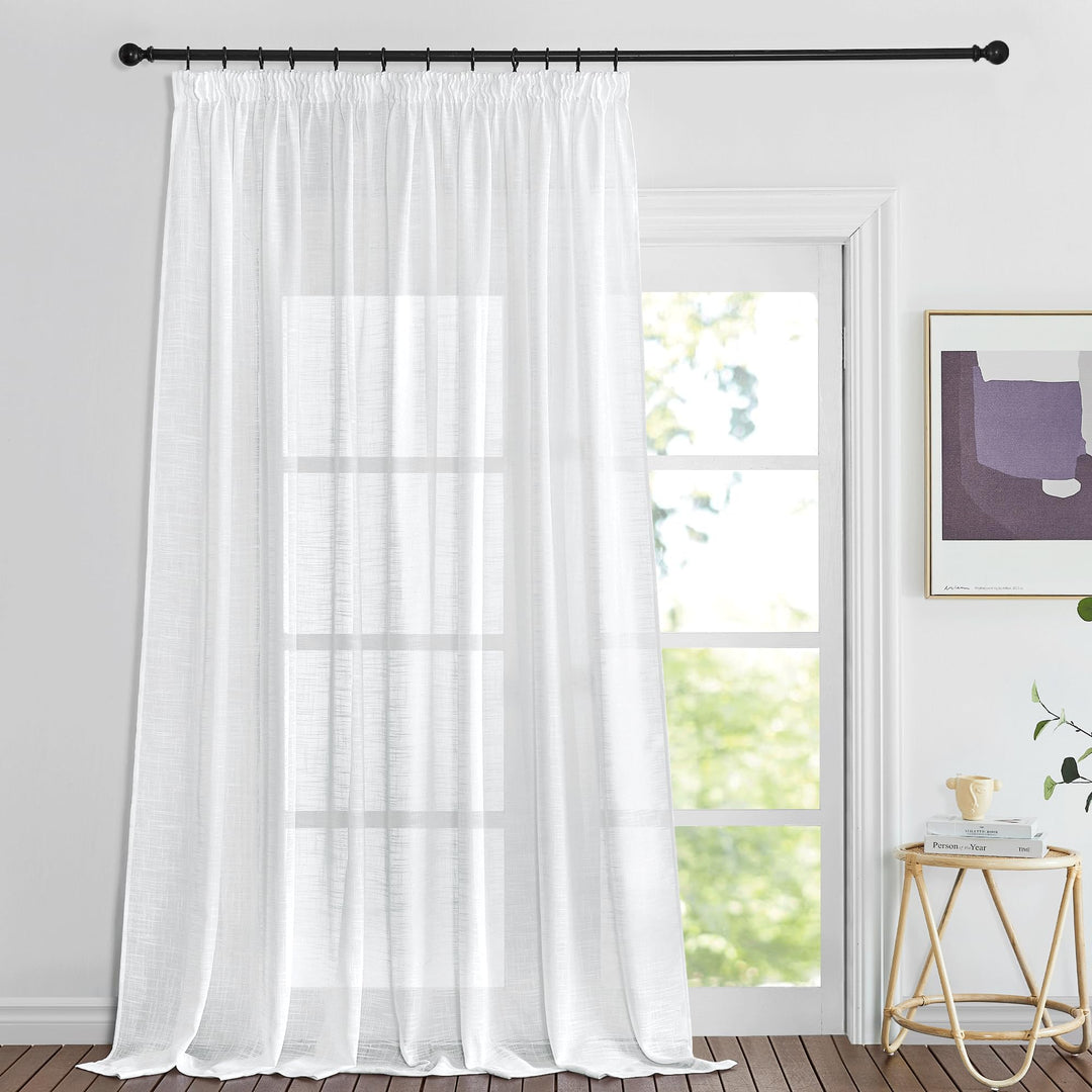 PONY DANCE Leinen Gardinen für Schienensystem Wohnzimmer Gardinen Weiss Halbtransparent 1er-Set H 22