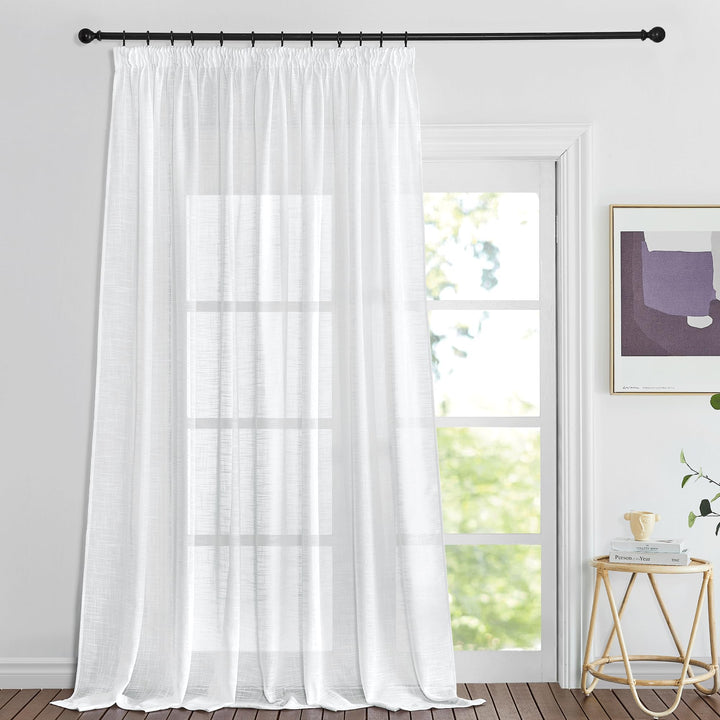 PONY DANCE Leinen Gardinen für Schienensystem Wohnzimmer Gardinen Weiss Halbtransparent 1er-Set H 22