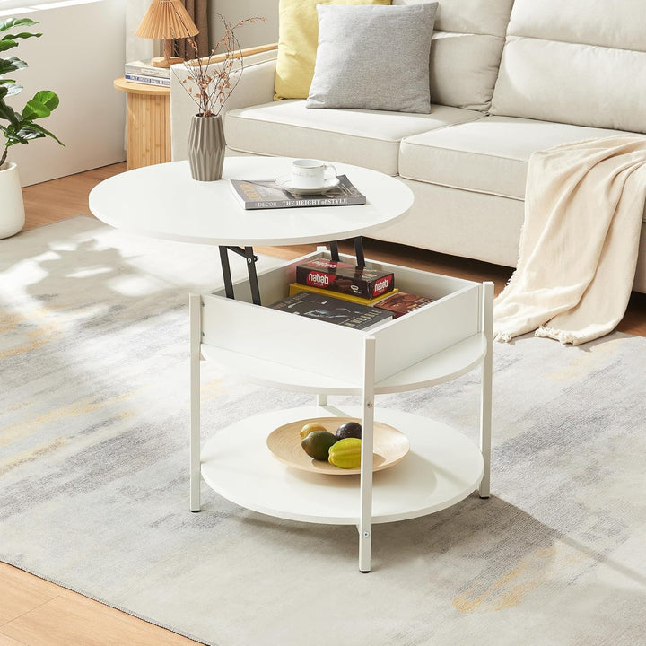 [en.casa] Couchtisch mit Hebeplatte rund Kandas Wohnzimmertisch mit Stauraum Ø70 x 49 cm Kleiner Tis