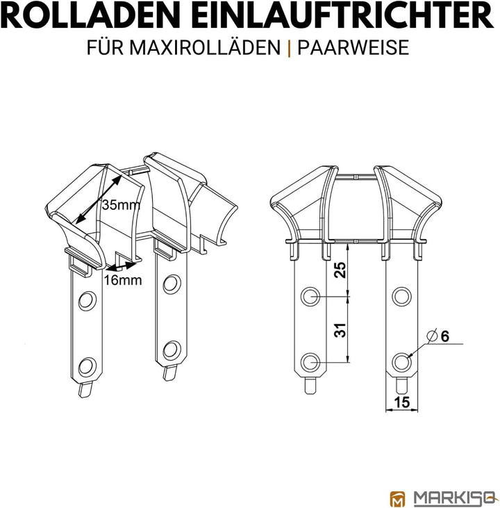 Rolladen Einlauftrichter Universal | Rolladenführung für Führungsschiene | Maxi | 10 Paar (20 Stück)