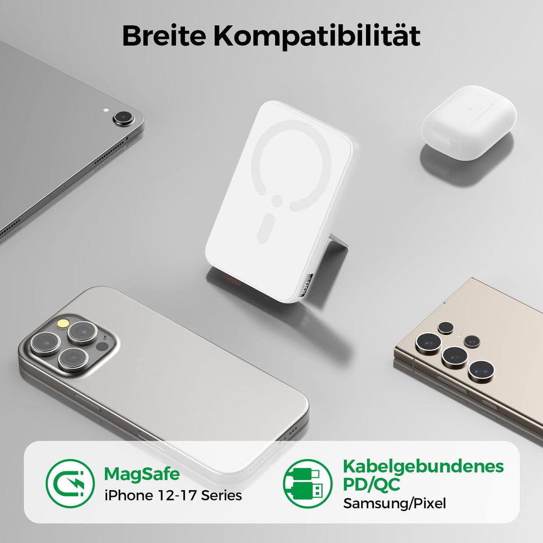 Kabellose Powerbank für Magsafe, 12000mAh Power Bank mit Klappbarem Standfuss, 22.5W PD USB-A Ausgab