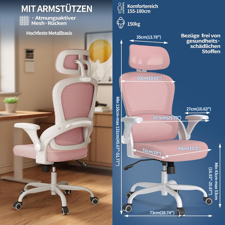TRALT Ergonomischer Bürostuhl - Schreibtischstuhl mit Verstellbare Kopfstütze Höhenverstellbarer Bür