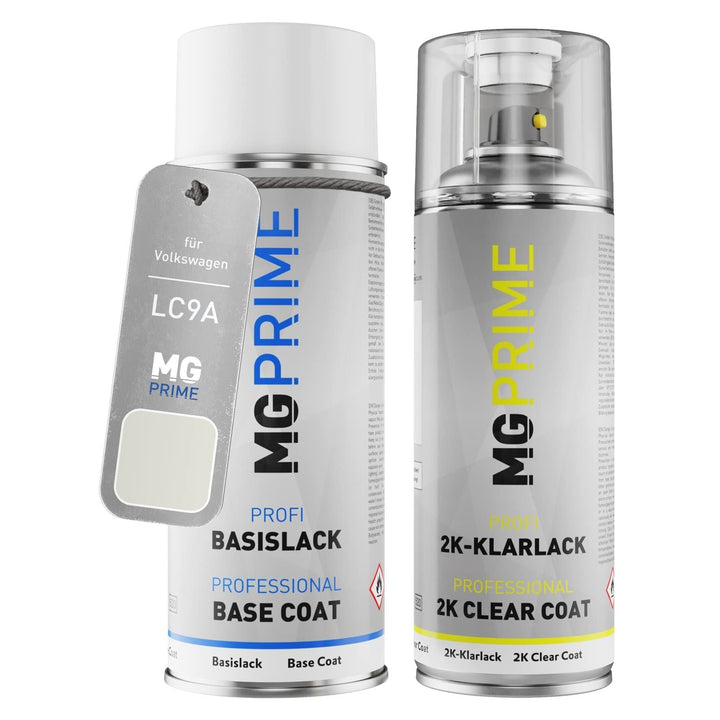 MG PRIME Autolack 2K Spraydosen Set für Volkswagen VW LC9A / C9A / 0Q Pure White/Carraweiss Basislac
