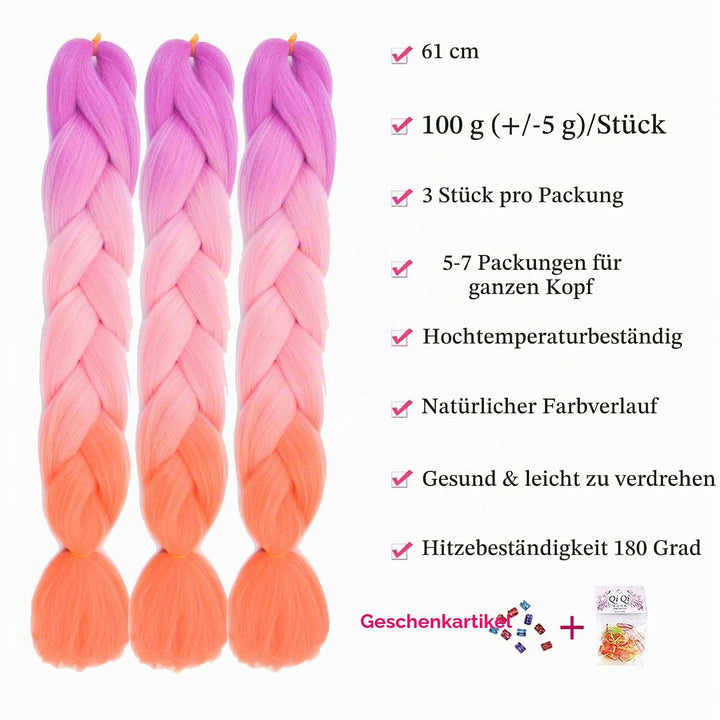 Ombre Braiding Hair, 3 Pack Kanekalon Hair Braids Extension, Jumbo Braid Hair Extensions 24 Inches B
