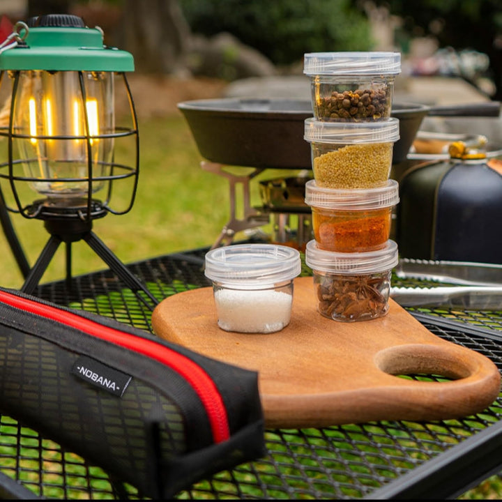 Gewürzgläser Set mit 5 Gewürzgläser, Gewürzdosen für Camping, Tragbare Gewürztasche,Gewürzflaschenha