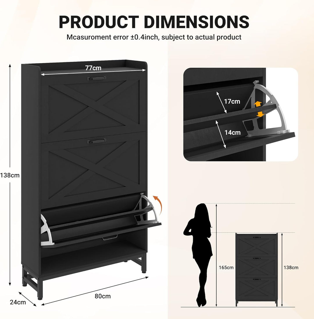 Hawthyhome Schuhkipper schmal mit 3 Klappen, höher Schuhschrank für 18-24 Paar Schuhe, Schmaler Schu