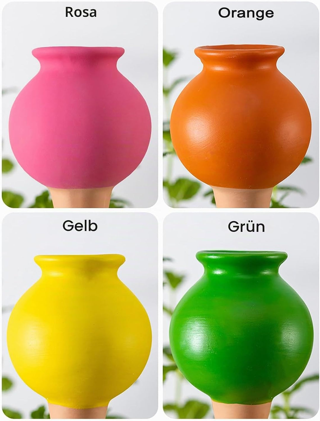 RoseFlower Tonkegel Bewässerung, 4er Set, Tontöpfe Deko, je 100 ml Volumen, Giesskugel für Zimmerpfl