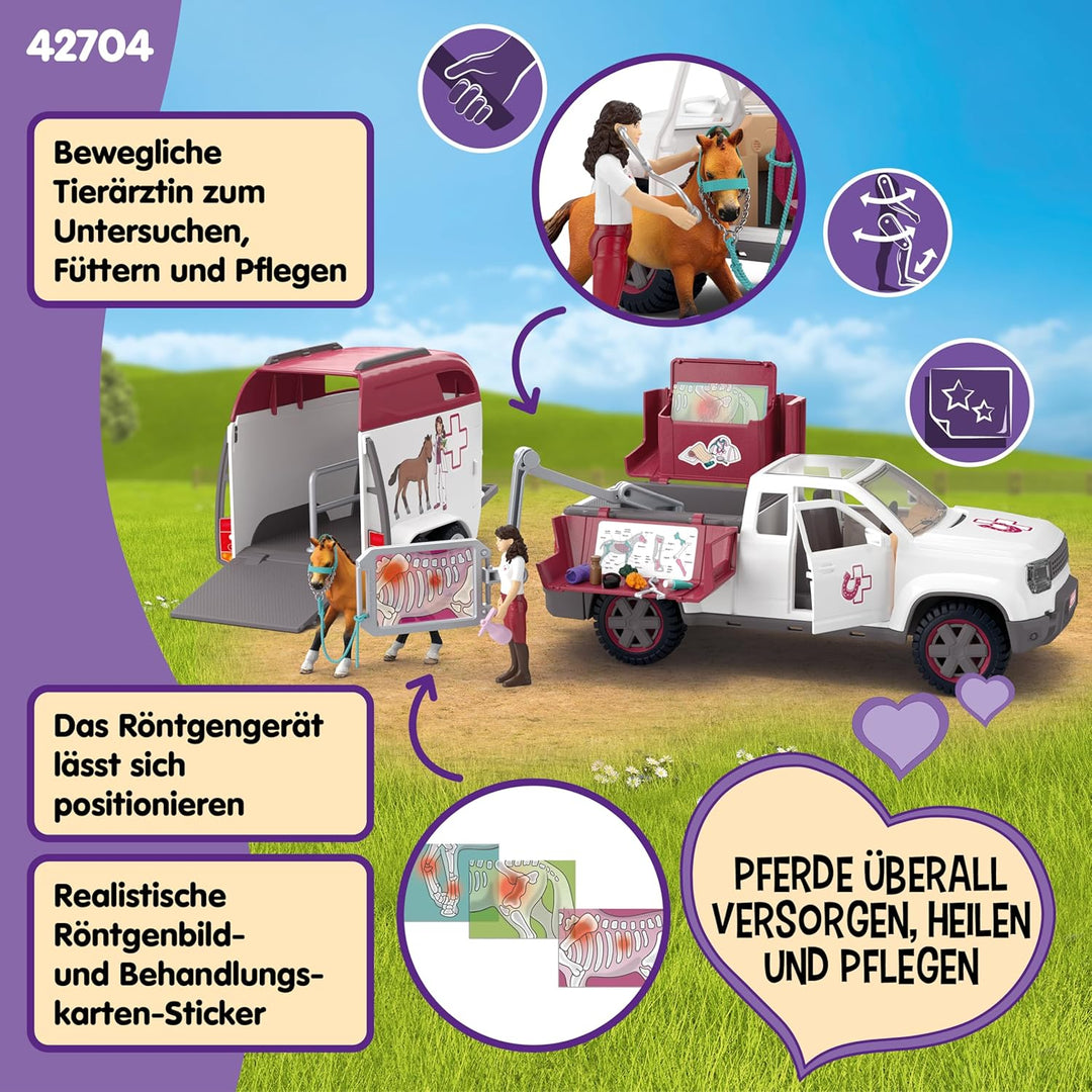 schleich HORSE CLUB | Mobile Tierärztin mit Anhänger 42704 | Set aus Pick-up & Anhänger, 1 Pferd, be