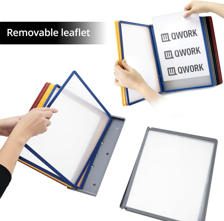 QWORK® Magnetischer Wand Sichttafelsystem mit 10 Sichttafeln A4 in Schwarz für Messehallen, Restaura