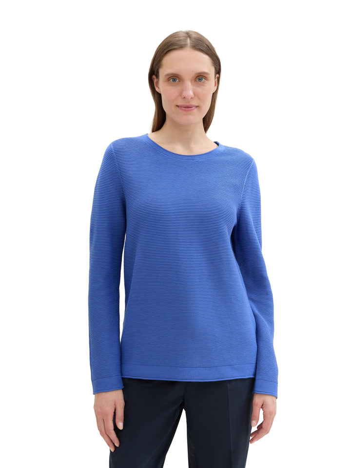 TOM TAILOR Damen Basic Strickpullover aus Bio-Baumwolle S 10619 - Preppy Jean Blue, S 10619 - Preppy