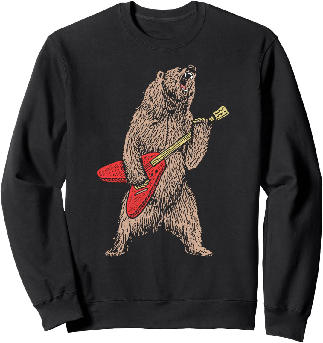 Rock & Roll Roaring Grizzly Bear 80s Electric Guitar Sweatshirt