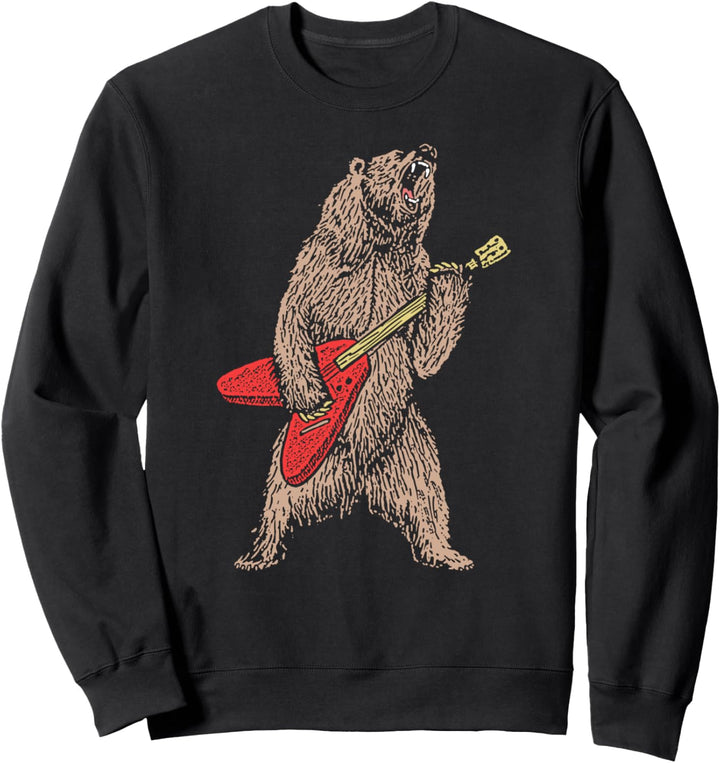 Rock & Roll Roaring Grizzly Bear 80s Electric Guitar Sweatshirt