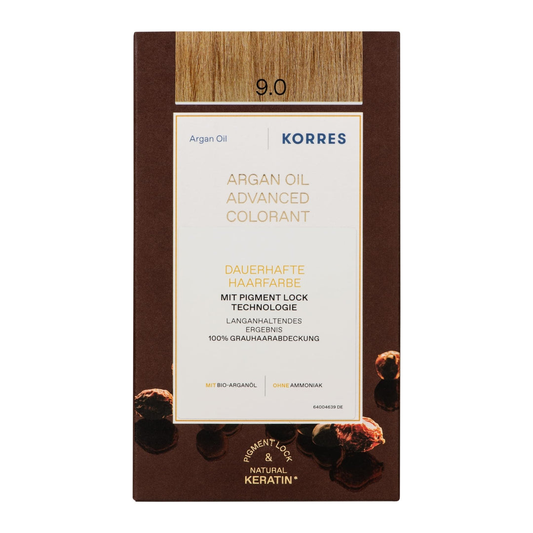 KORRES Argan Oil Colorant – ammoniakfreie Haarfarbe Hell-Hellblond 9.0– 100% Grauhaarabdeckung & veg