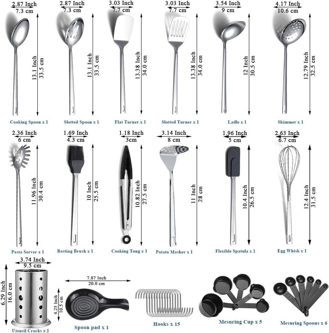 Edelstahl Küchenutensilien Set 40 teilig, Kochutensilien Set mit Utensilienhalter, Kochgeschirr Set,