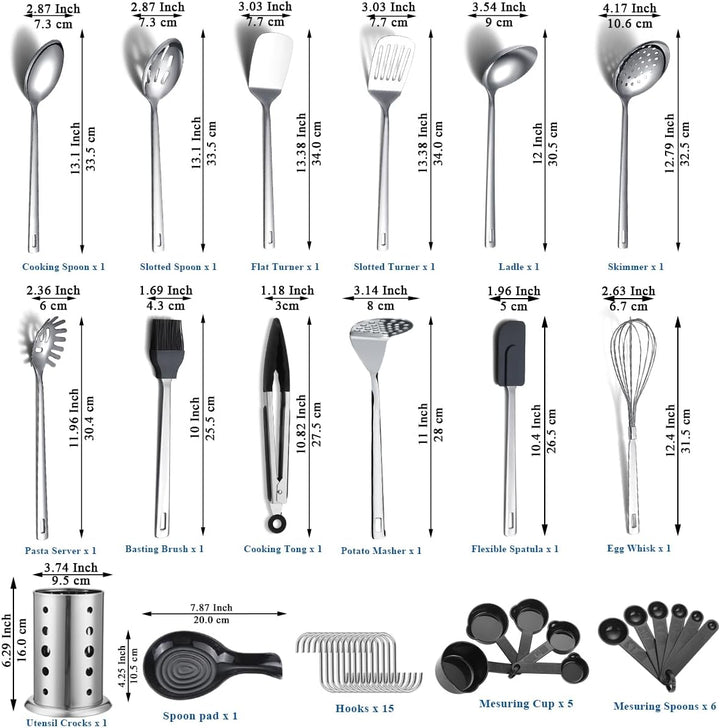 Edelstahl Küchenutensilien Set 40 teilig, Kochutensilien Set mit Utensilienhalter, Kochgeschirr Set,