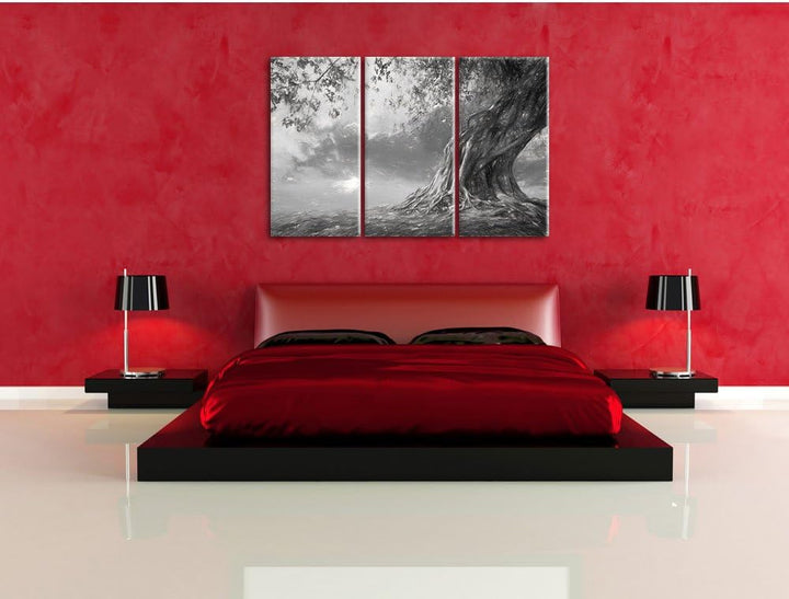 Pixxprint Verwurzelter starker Baum als Leinwandbild/Grösse: 3 Teilig (120x80 cm) cm/Wandbild/Kunstd