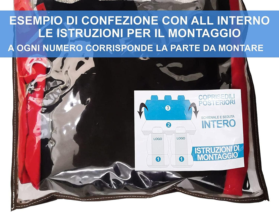 Universal Autositzbezüge Made in Italy - Racing - Rückenlehne mit 2 Reissverschlüssen - kompatible A