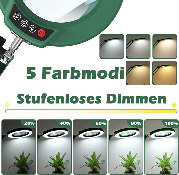 10X Lupe mit Licht und Ständer, Echter Glaslinse 2-in-1 Lupenlampe und Klemme, LED Beleuchtete Lupe