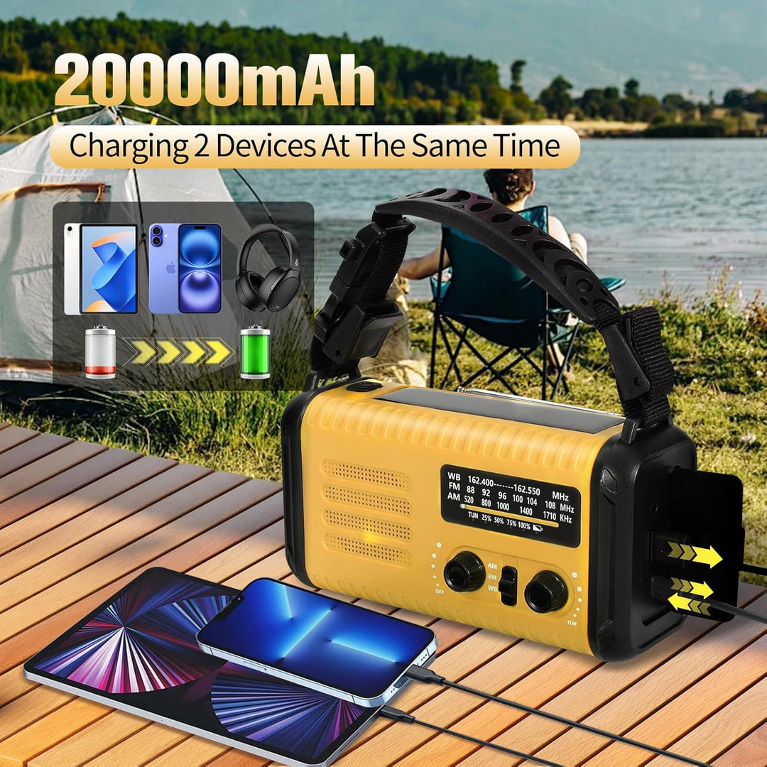 Notfall-Solar-Kurbelradio mit 20.000 mAh, AM/FM NOAA tragbares Wetterradio mit USB-Aufladung, Handy-